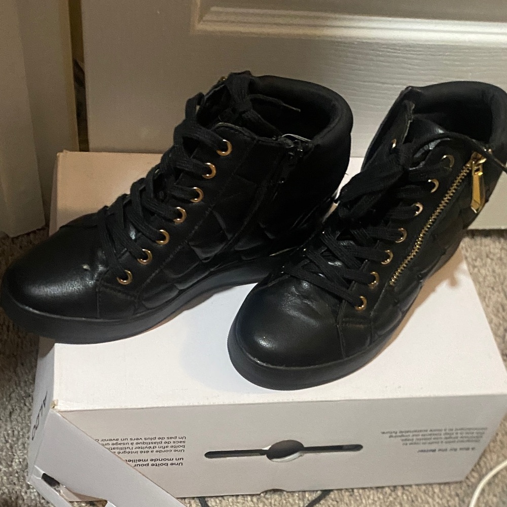 Aldo Black High-Top Sneakers with Gold Accents